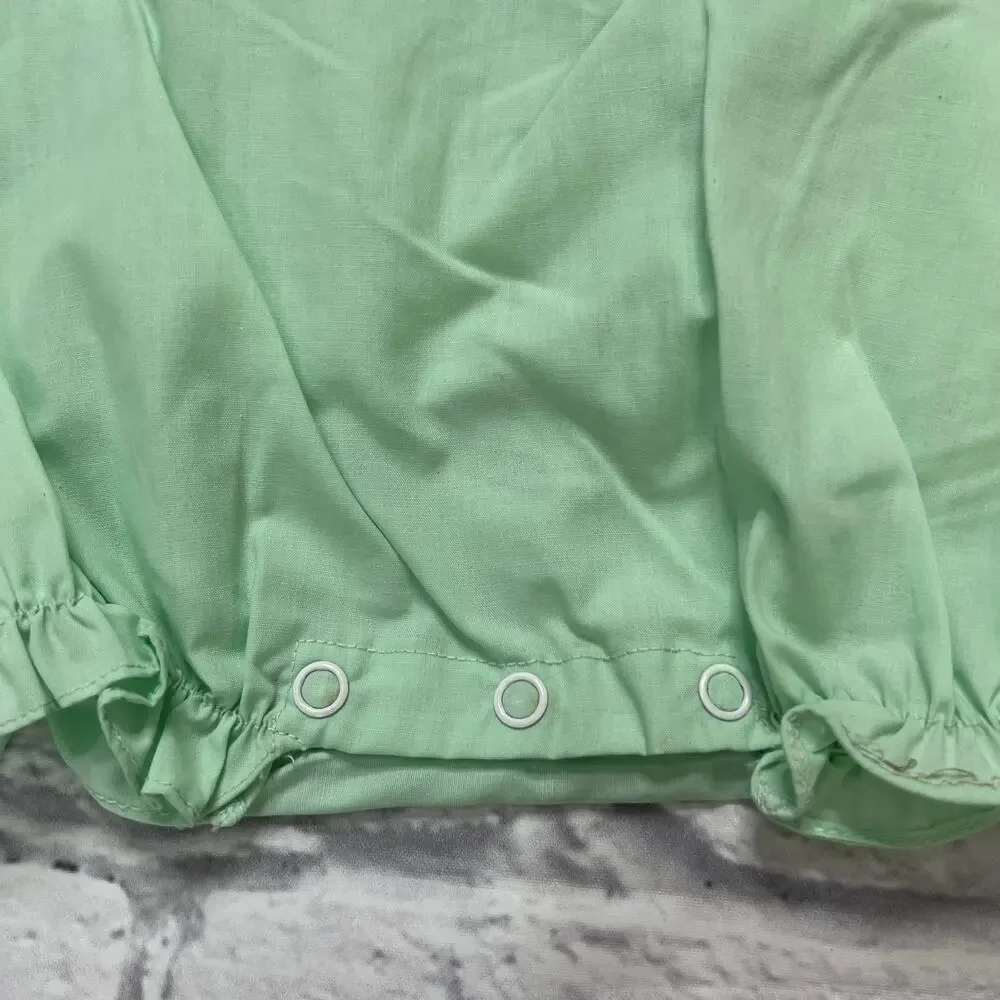Vintage New Mayfair Baby Romper Overall Green Boat Gingham Newborn Neutral